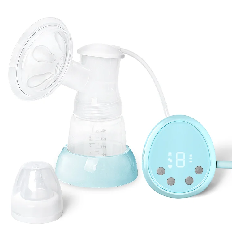 White electric breast pump with touch control and LED display, standing upright