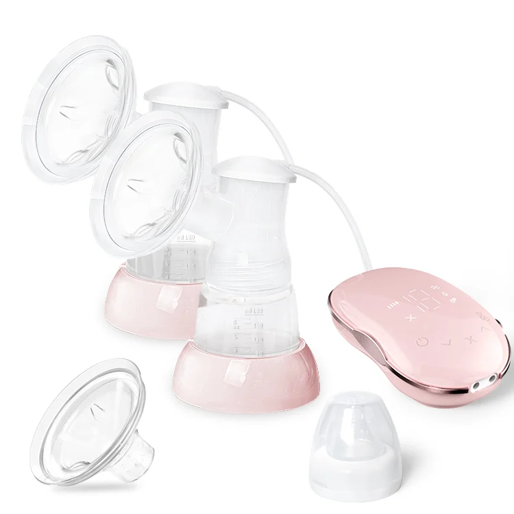 Black electric double breast milk pump with soft petal silicone flange and PP body
