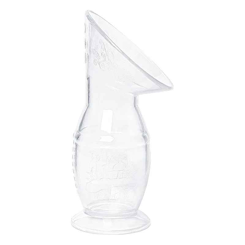 Black 90ml manual breast pump with lid removed, showing suction cup
