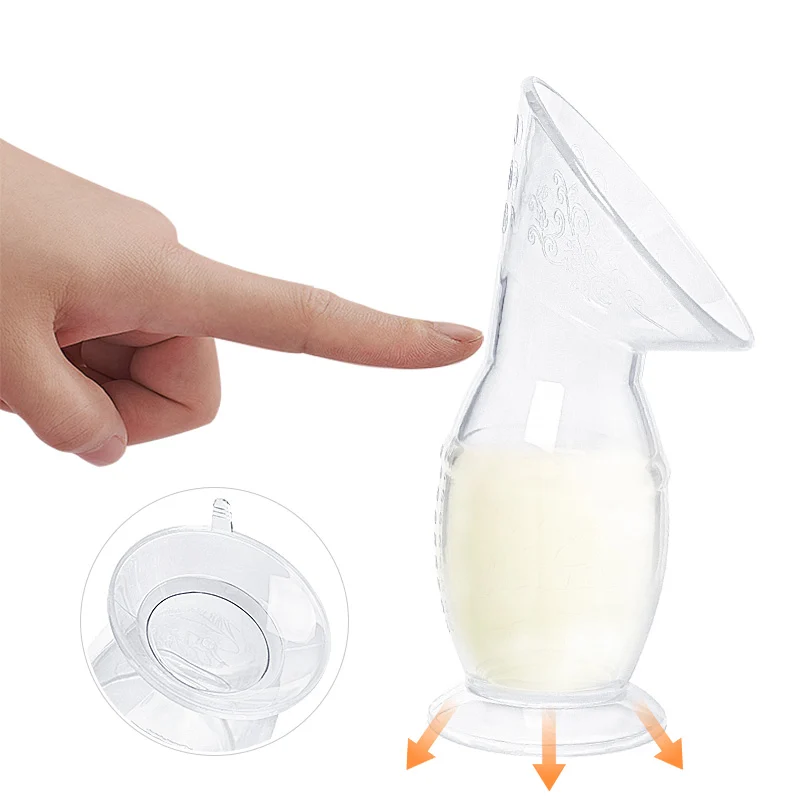Set of 90ml manual breast pumps in different colours with dust-proof lids