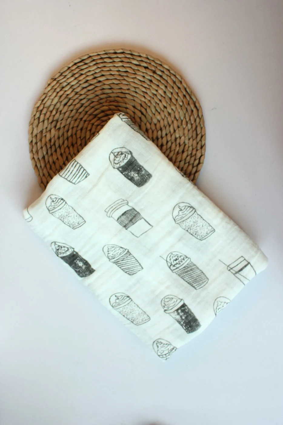 Ice cream pattern swaddle blanket, close-up of fabric texture