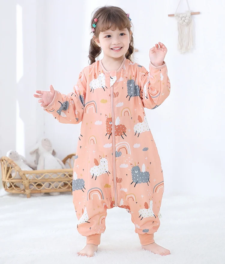 Grey wearable sleeping bag with sleeves removed, showing open-leg design