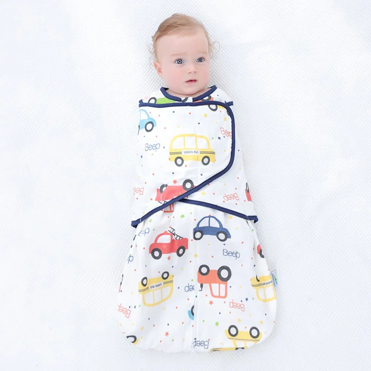 White 100% cotton newborn sleeping bag with zipper closed, side view