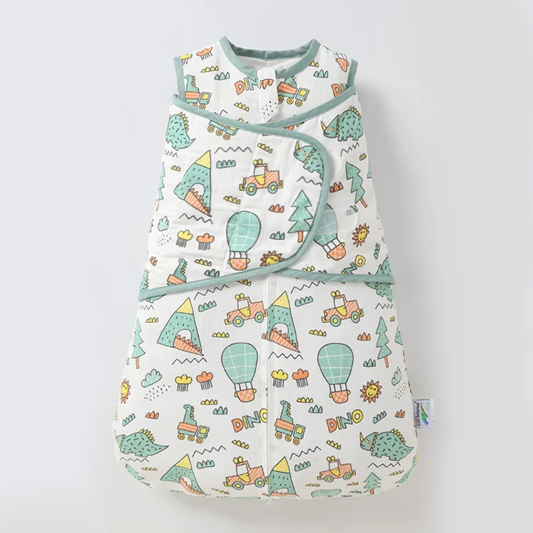 Blue 100% cotton newborn sleeping bag with zipper open, showing interior