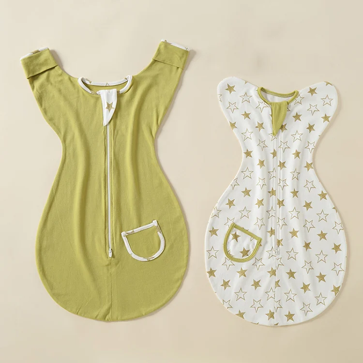 Baby sleeping bag in size S, laid flat with size label visible