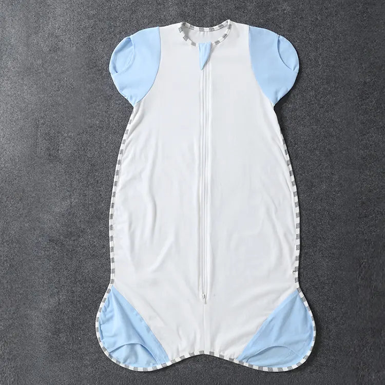 Green baby sleep bag with the zipper open and the headband visible