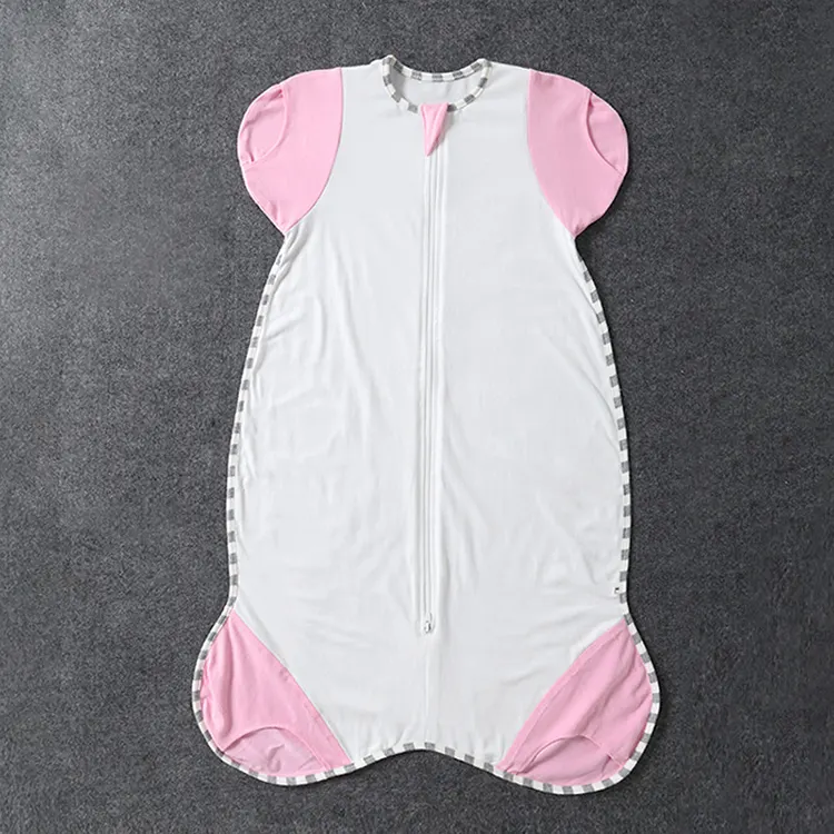 Blue 2-way zipper baby sleep bag standing upright with zipper closed