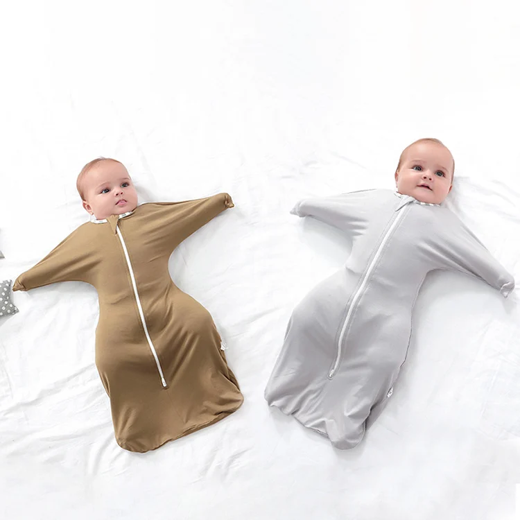 Green 2-way zipper bamboo cotton sleeping bag with zipper closed and arms in natural position