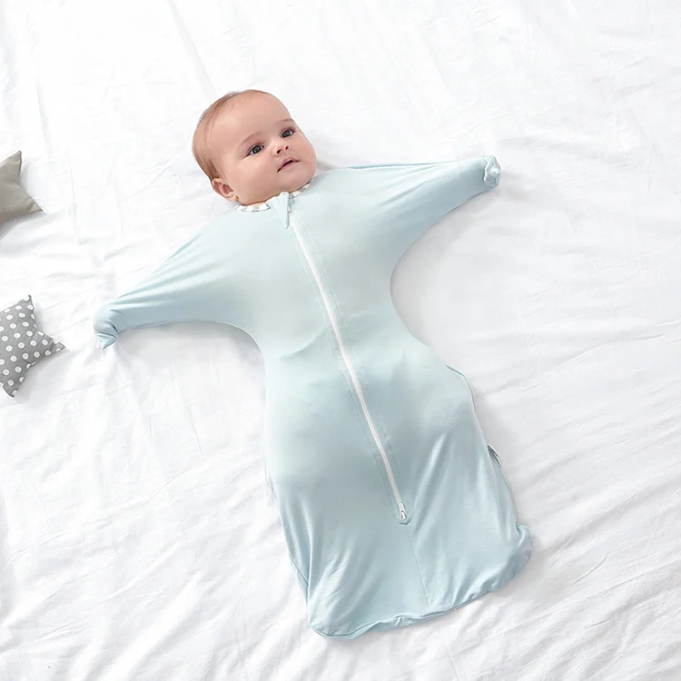 Pink 2-way zipper bamboo cotton arms-up baby sleeping bag with zipper open at the bottom