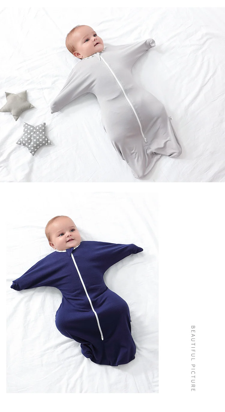 2-Way-Zipper Anti-Startle Bamboo Cotton Arms Up Baby Sleeping Bags