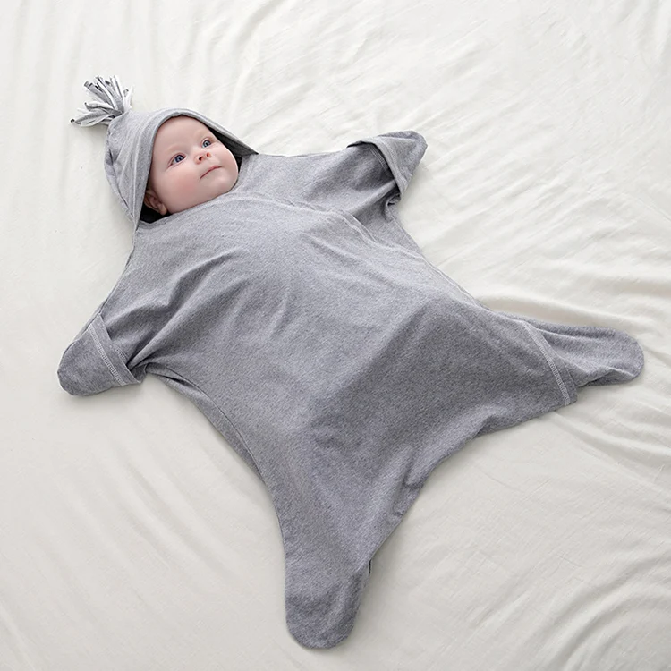 Baby sleep bag folded and packed in OPP bag, showing the 23X15X2 cm size
