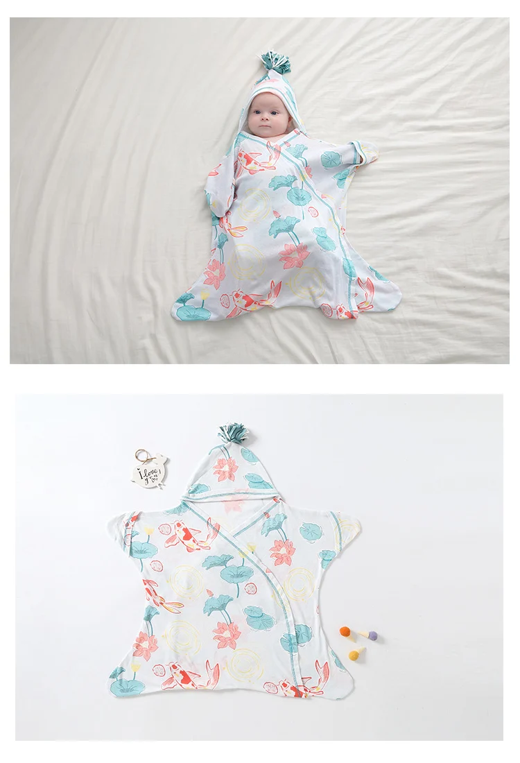 Yellow star-shaped baby sleep bag laid flat, highlighting the 75*68cm unfolded size