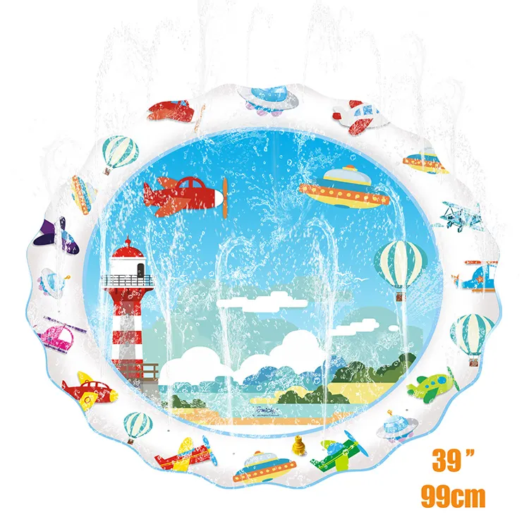 Blue ocean fish-shaped inflatable water splash play mat lying flat