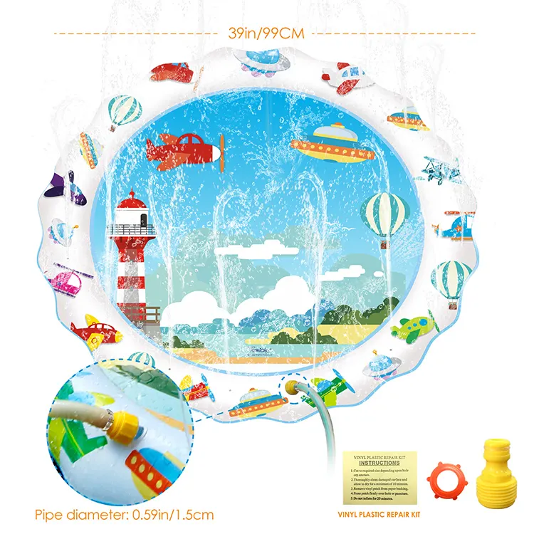 Blue ocean fish inflatable mat fully inflated, standing upright