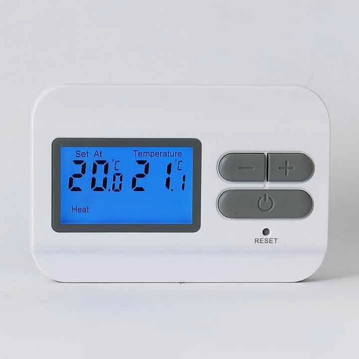 ST23 230V wired non-programmable heating thermostat with digital display, view 2