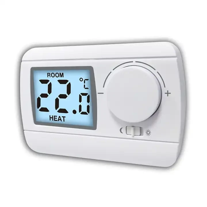 E3-H 230V wired dial room thermostat with classic white housing, view 3