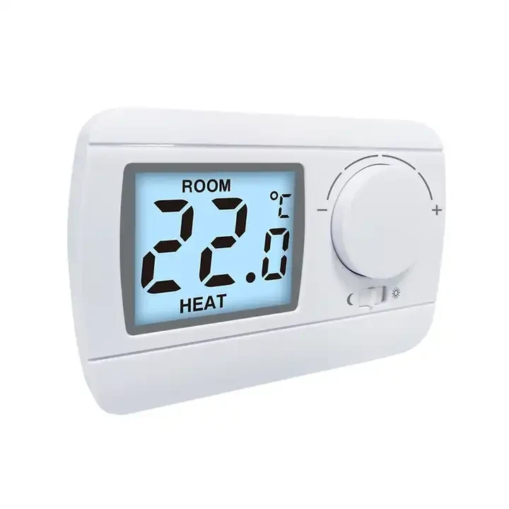 E3-H 230V wired dial room thermostat with classic white housing, view 2