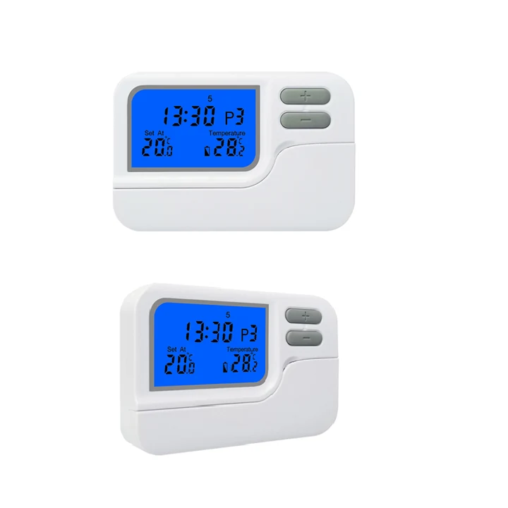 ST27 230V weekly programmable wired room thermostat with LCD and push buttons, view 3