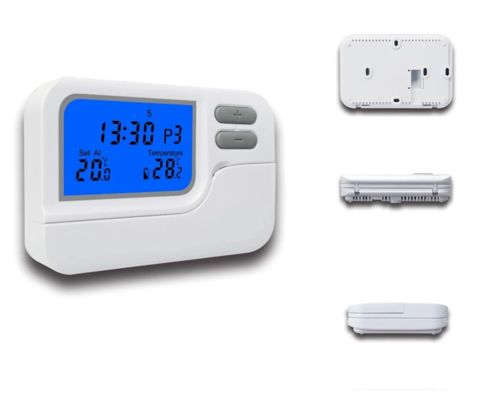 ST27 230V weekly programmable wired room thermostat with LCD and push buttons, view 5