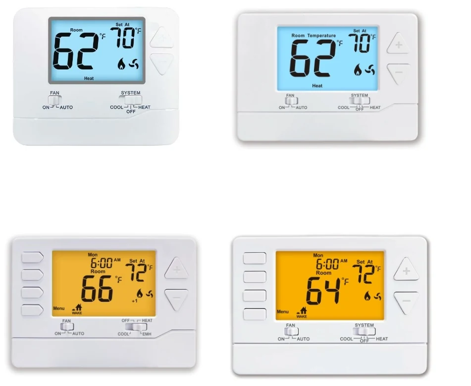 STN725 24V LCD heat pump programmable room thermostat, view 2