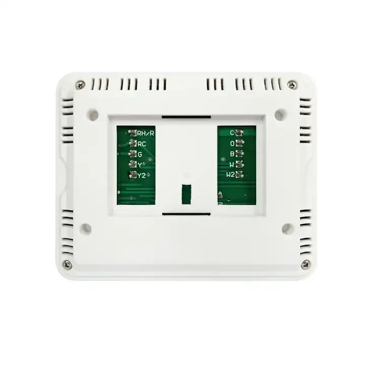 STN855 universal 24V touch screen thermostat showing heating and cooling setpoints, view 4