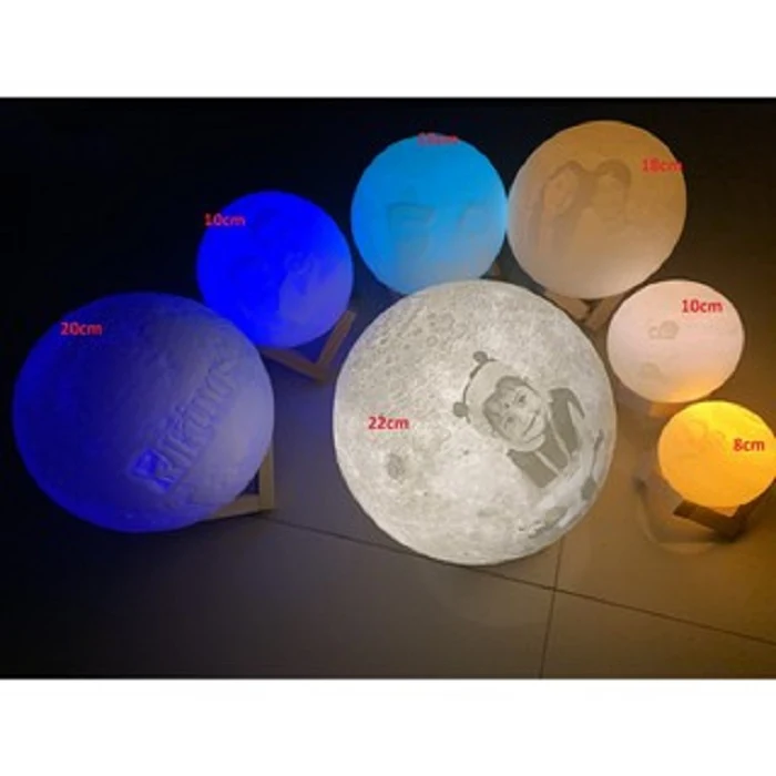 Customised 3D printed moon night light with touch dimming, view 6