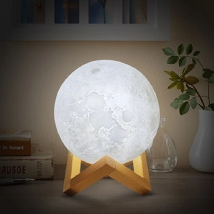 Customised 3D printed moon night light with touch dimming, view 5