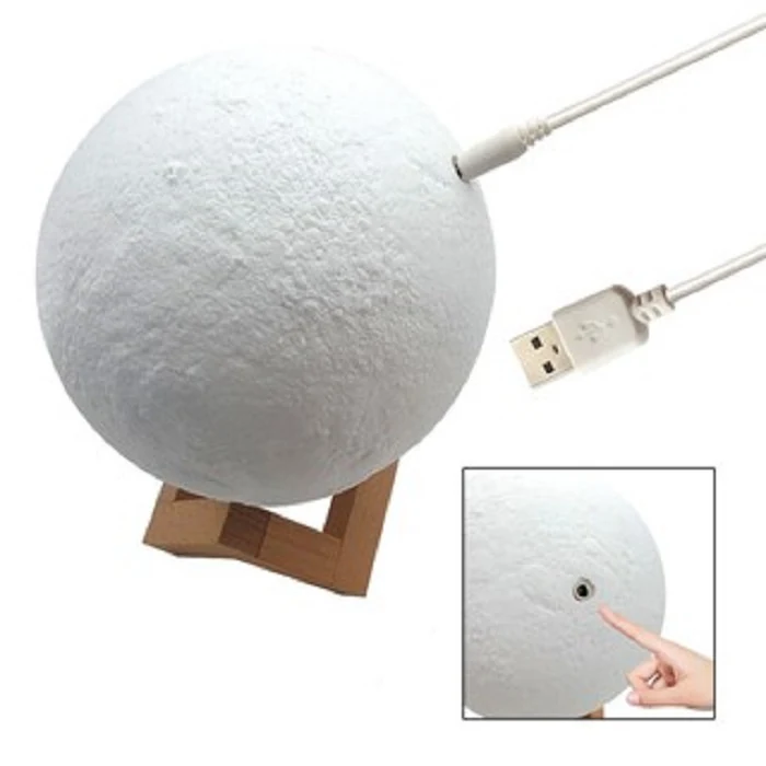Customised 3D printed moon night light with touch dimming, view 7
