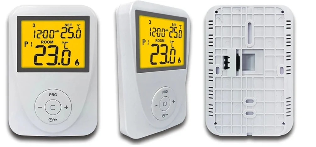 ST2602 programmable digital gas boiler thermostat front and rear views, view 6