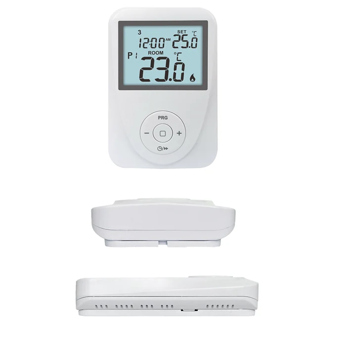 ST2602 programmable digital gas boiler thermostat front and rear views, view 2