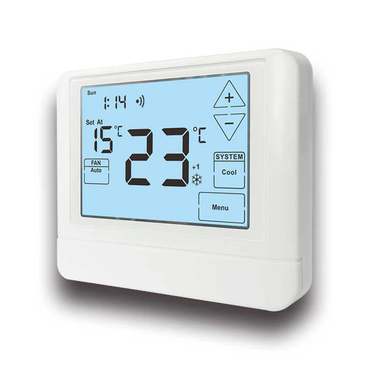 STN855W WiFi programmable universal thermostat with blue backlit LCD, view 3