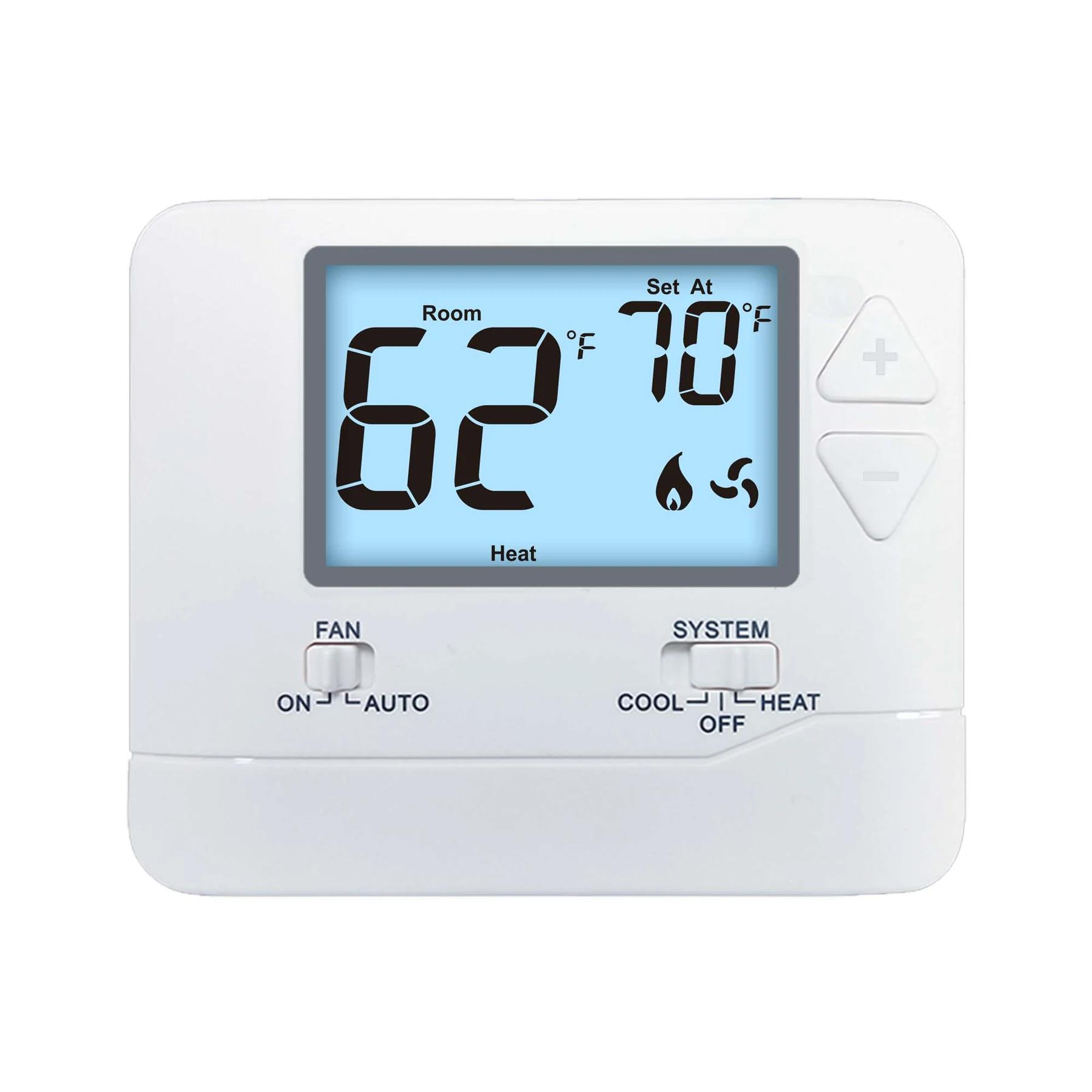 STN701 low voltage manual wall air conditioner thermostat with backlit LCD, view 2