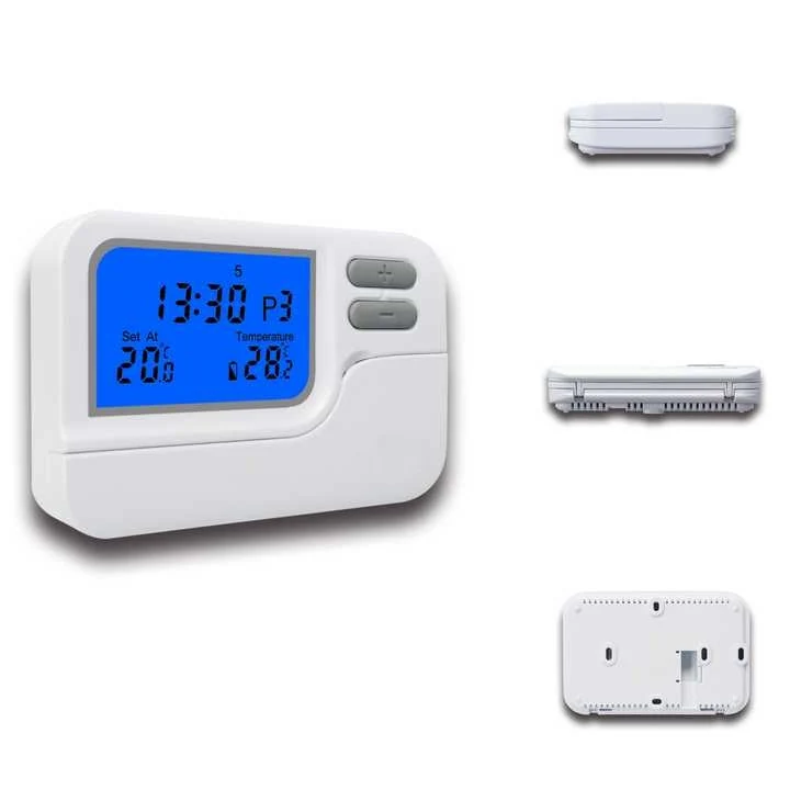 S2302 programmable HVAC room thermostat with backlit LCD and lock key, view 5