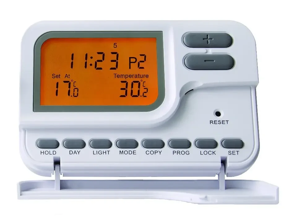 S2302 programmable room thermostat with blue backlit LCD, view 4