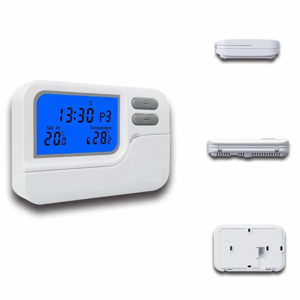 S2302 programmable room thermostat with blue backlit LCD, view 5