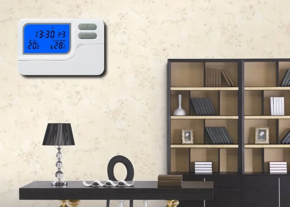 S2302 programmable room thermostat with blue backlit LCD, view 7