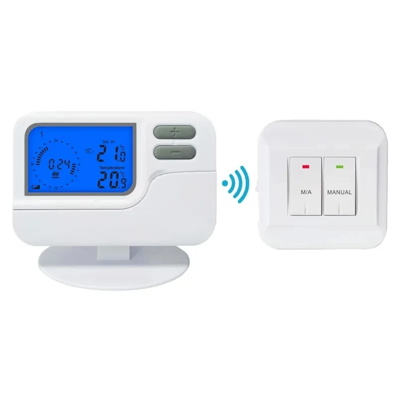 S2303RF wireless programmable boiler thermostat with LED system indicator, view 2