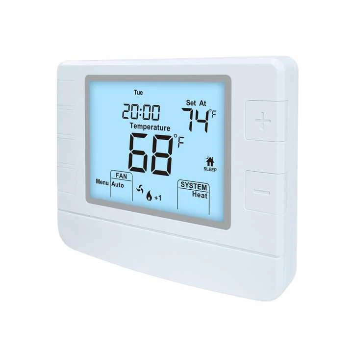 STN2020 WiFi smart air conditioner room thermostat with blue backlit LCD, view 3