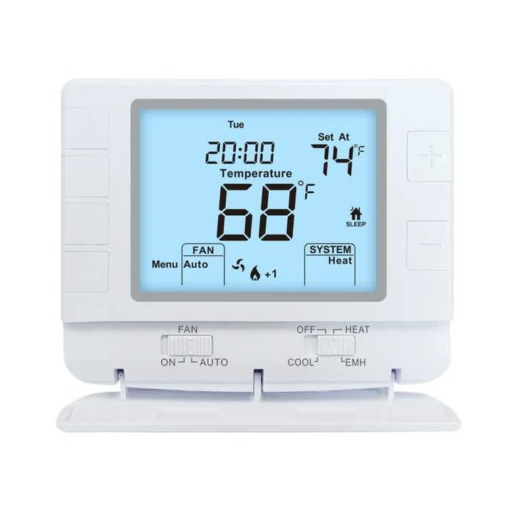 STN2020 WiFi smart air conditioner room thermostat with blue backlit LCD, view 2