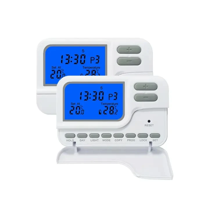 ST2303 230V programmable room thermostat with digital LCD and blue backlight, view 2