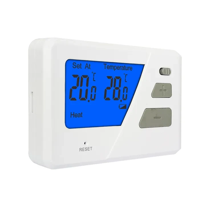 ST2305 wired underfloor heating and gas boiler thermostat with blue LCD, view 2