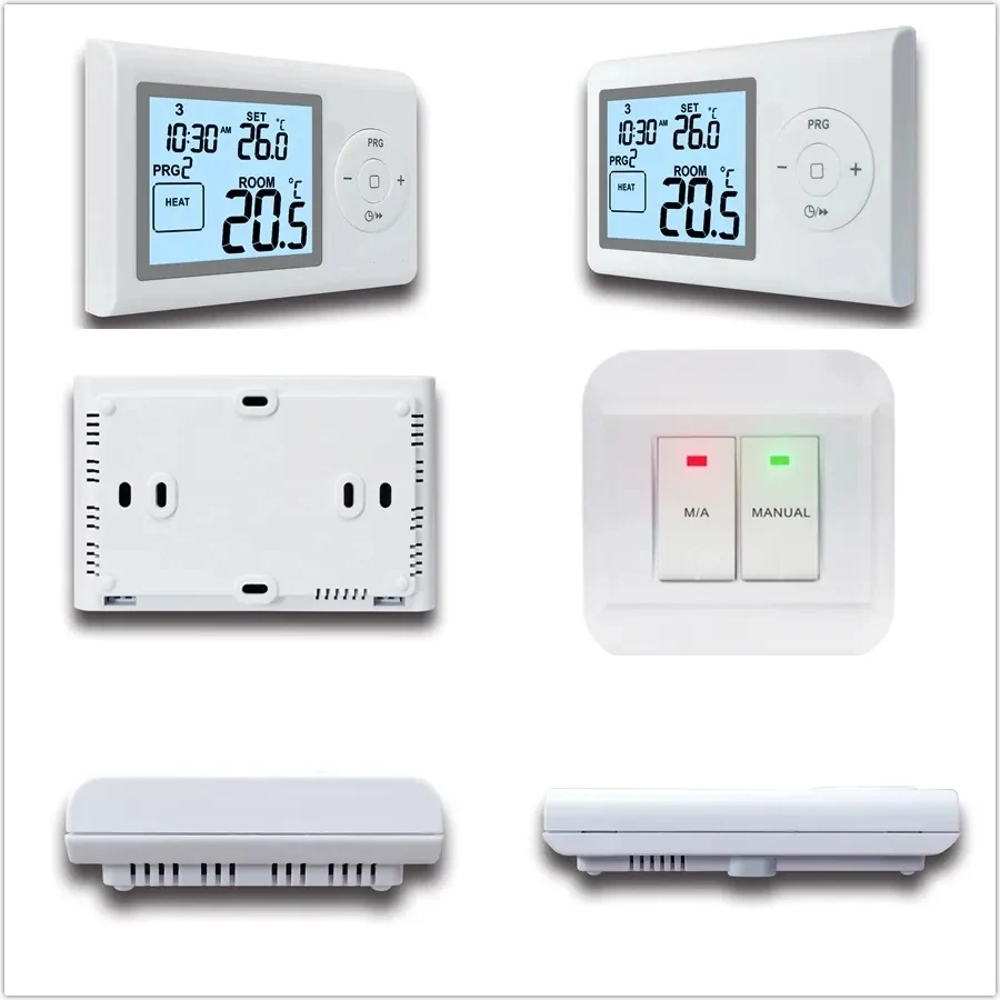 ST2402RF wireless RF programmable thermostat mounted in a living room, view 5