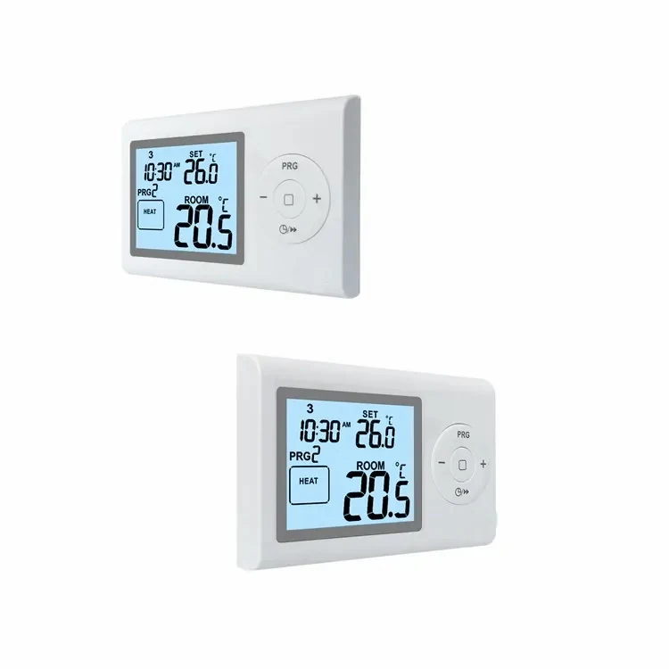 ST2402RF wireless RF programmable thermostat mounted in a living room, view 3