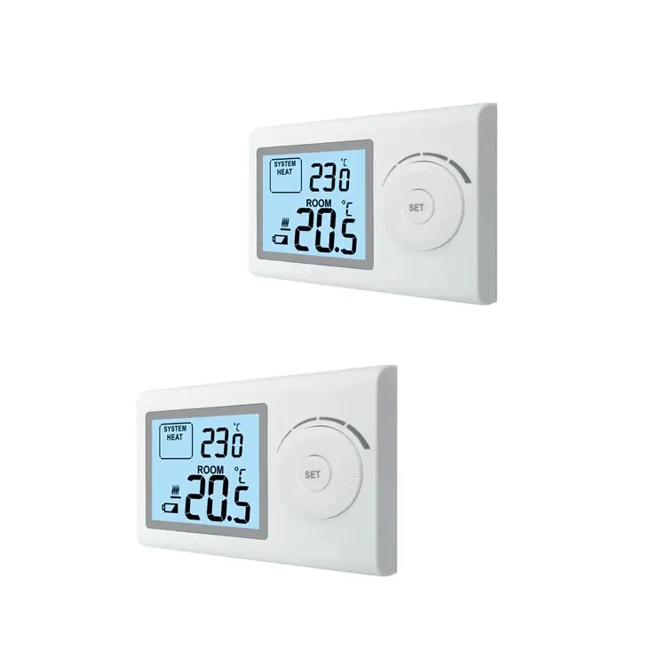 ST2403 230V non-programmable room thermostat with large push button, view 3