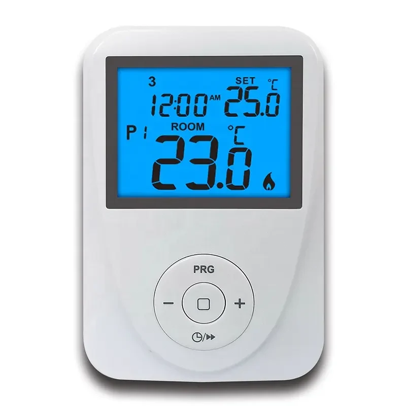 ST2602 OEM programmable boiler thermostat with four backlight colour options, view 2