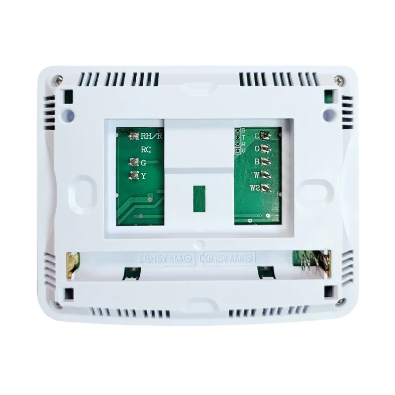 STN1320 non-programmable heat pump thermostat front view with backlit LCD, view 4