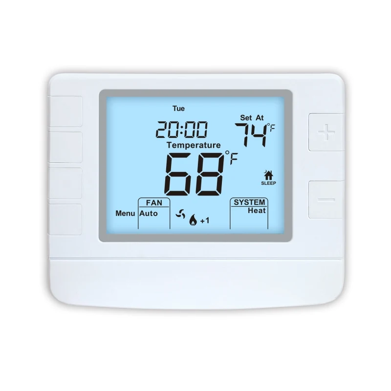 STN1320 non-programmable heat pump thermostat front view with backlit LCD