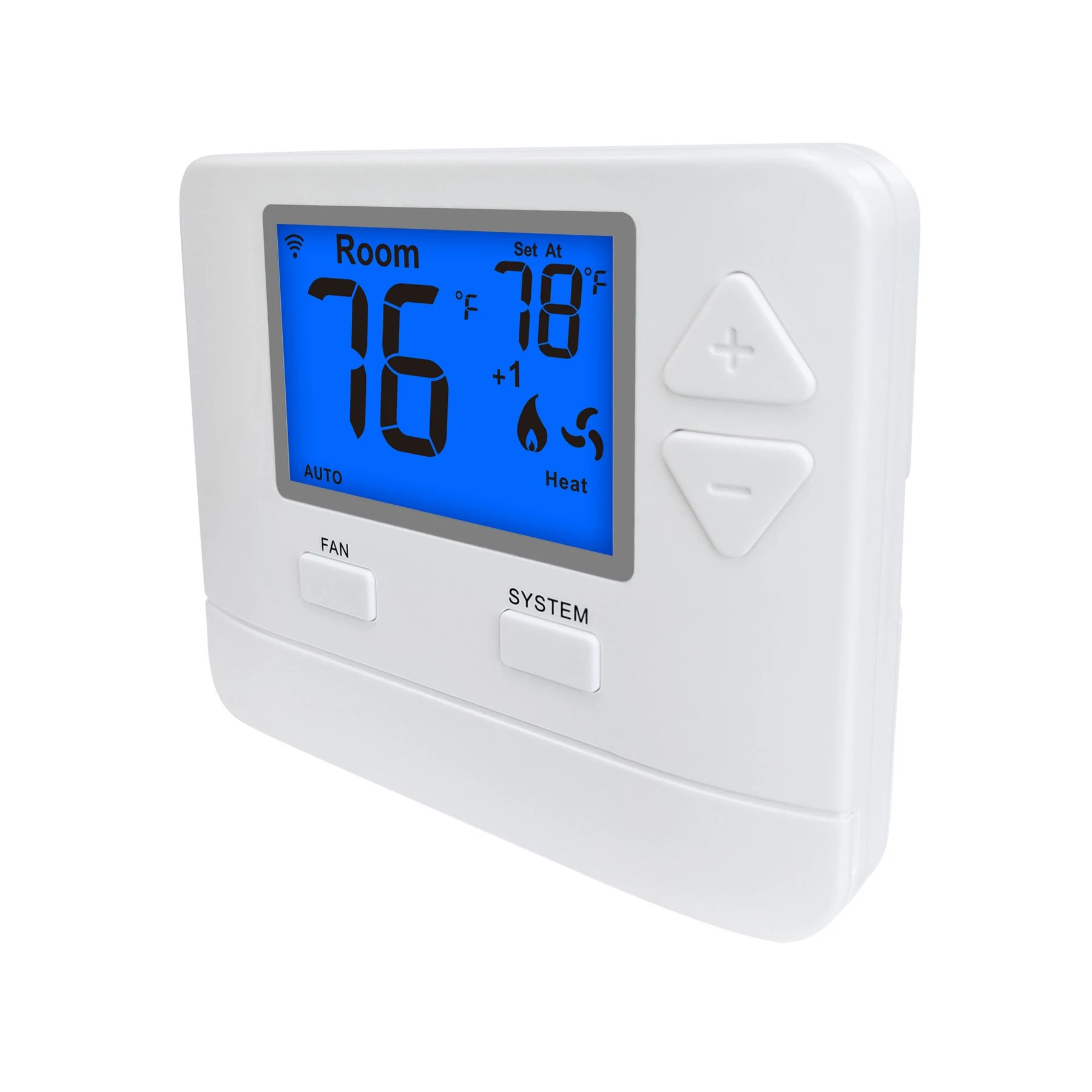 STN721W multi stage heat pump WiFi thermostat with backlit display, view 3