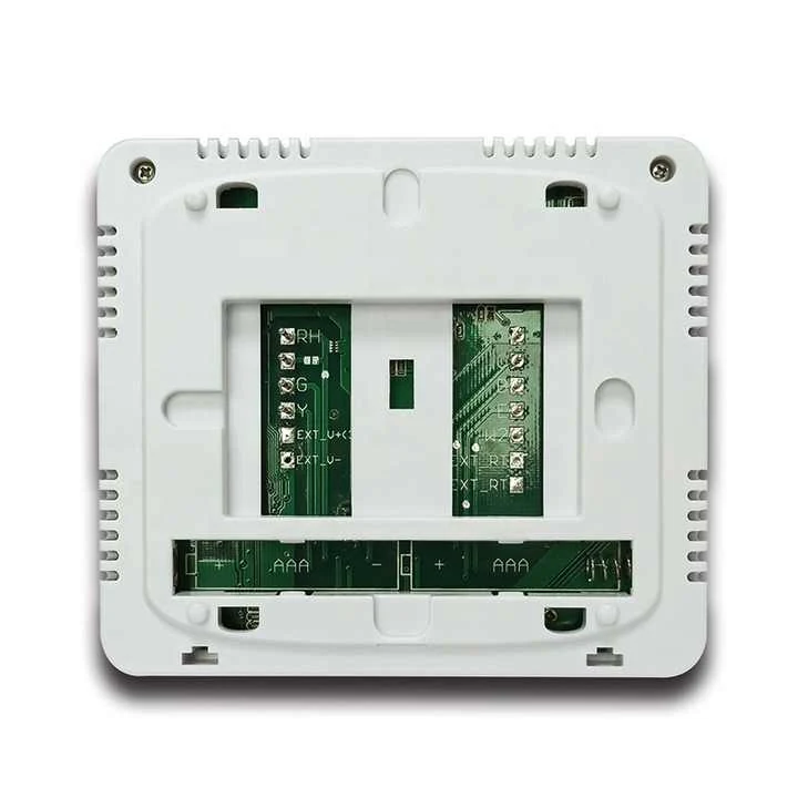 S725 wall mounted programmable heat pump thermostat with green backlit display, view 7