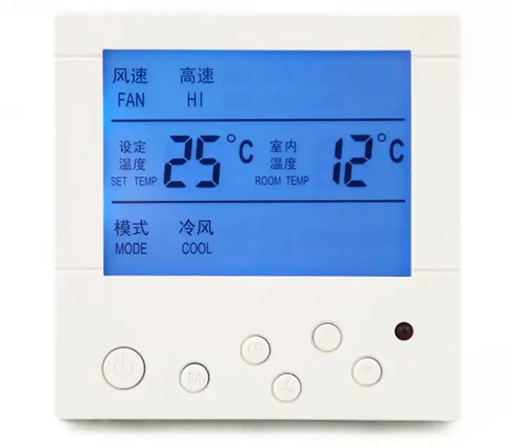 OCTK601AC wired central air conditioner thermostat showing fan speed and setpoint